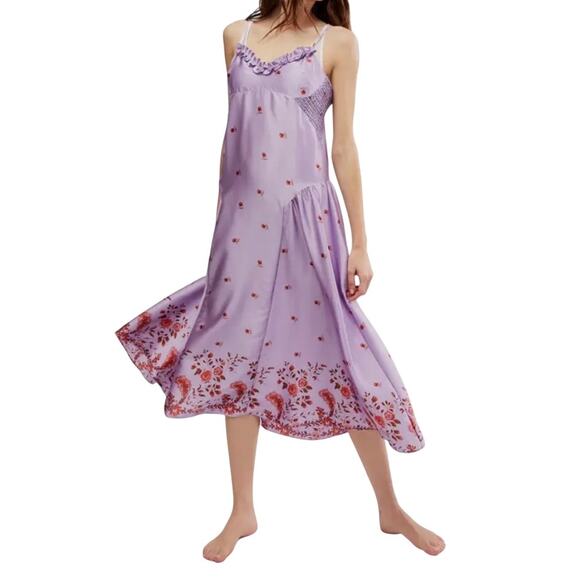 Free People Dresses & Skirts - Free People On My Own Floral Satin nightgown purple size Medium M